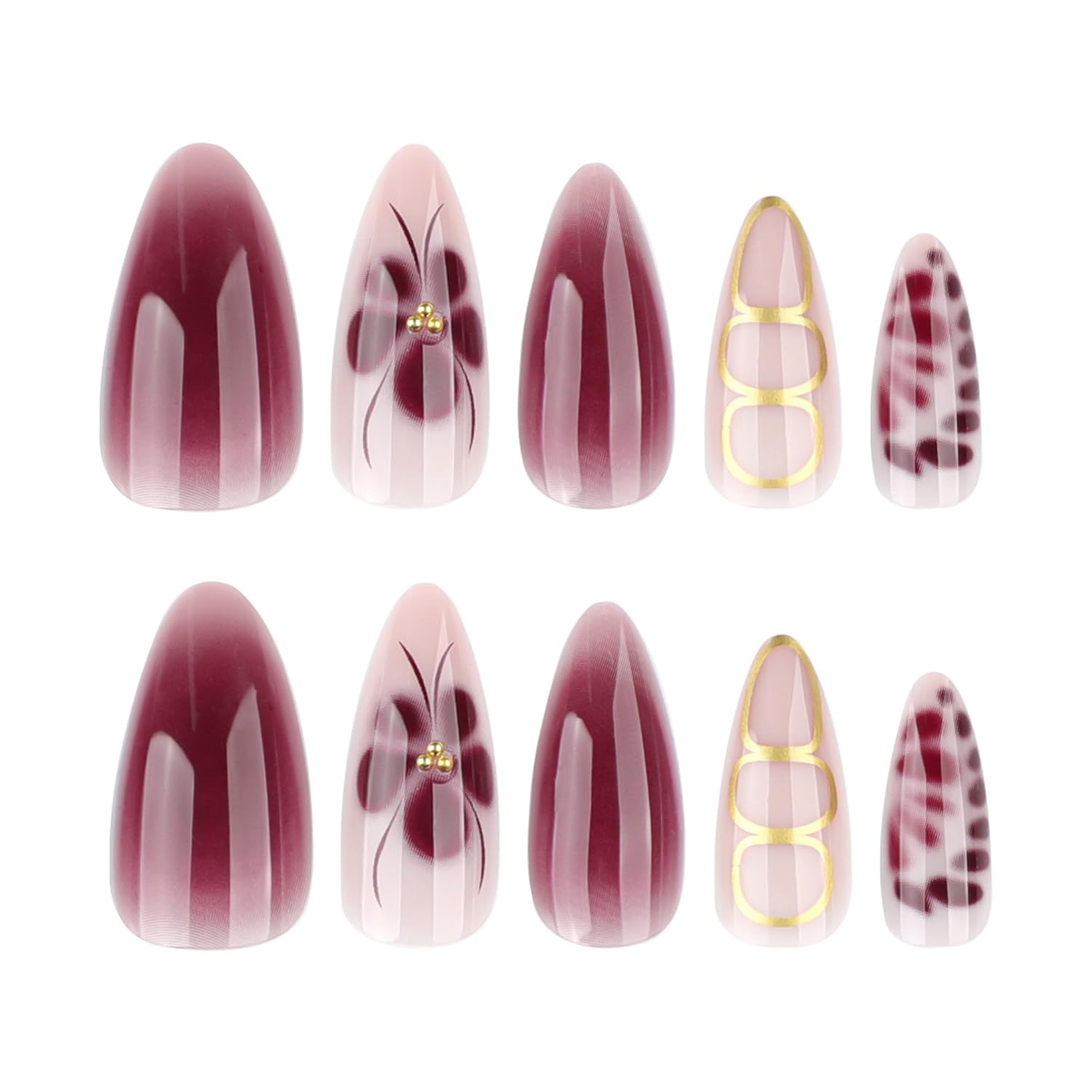 Almond Shape Press on Nails Short Purple Cat-Eye French Fake Nails with Flash Wave Designs Acrylic French Nail Tip Glossy False Nails with Jelly Glue Reusable Glue on Stick on Nails for Women 24PCS: almond nails design2