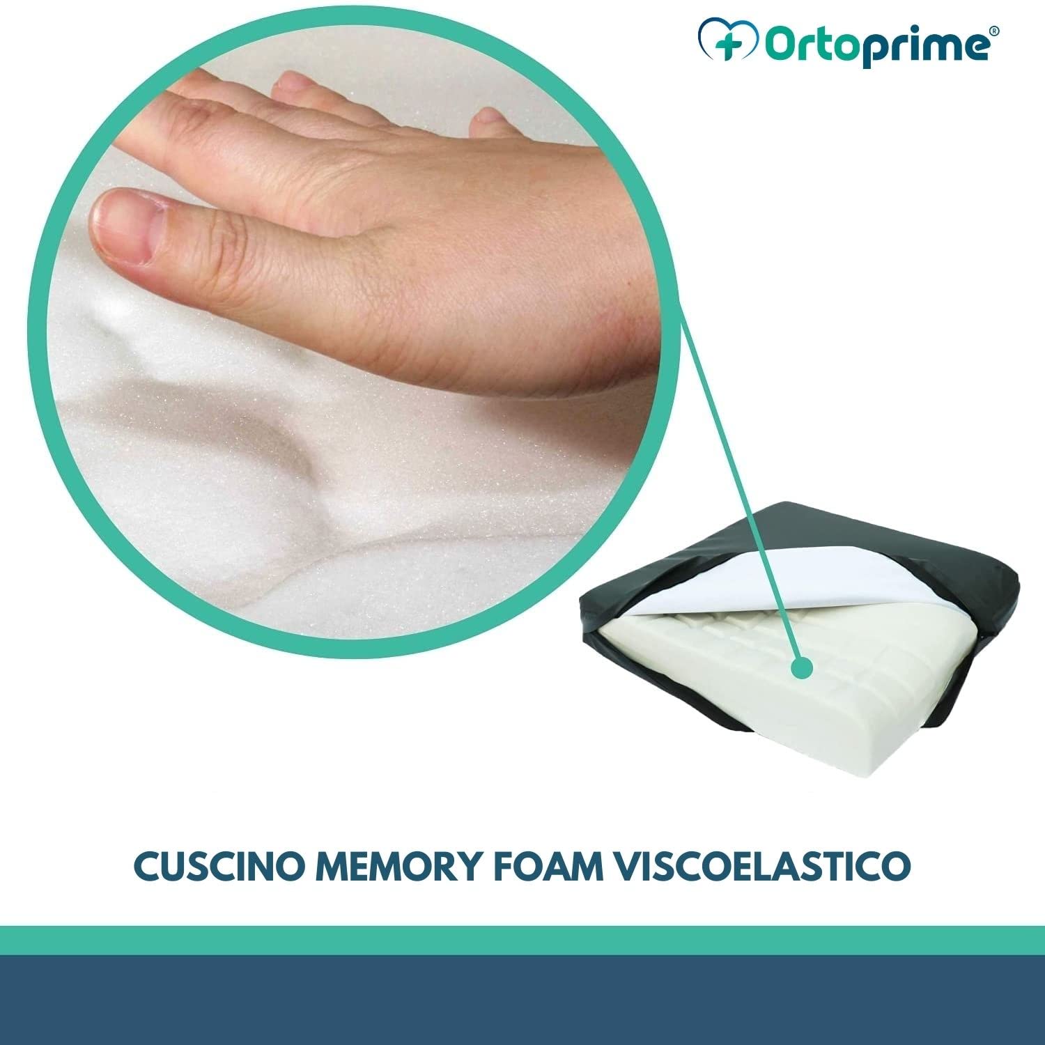 OrtoPrime Cuscino Antidecubito per Sedia a Rotelle - Cuscino Seduta Ortopedico Viscoelastico - Cuscino Memory Decubito - Cuscino Carrozzina per Anziani - Cuscino Memory Foam Sedia a Rotelle Ufficio