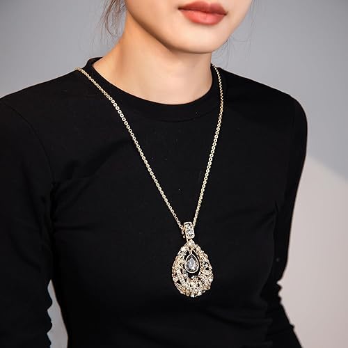 Miniatura 4 de Qlady Collar con colgante largo, suéter, cadena de gotas, collar de declaración, accesorios de joyería, colocación elegante para mujer
