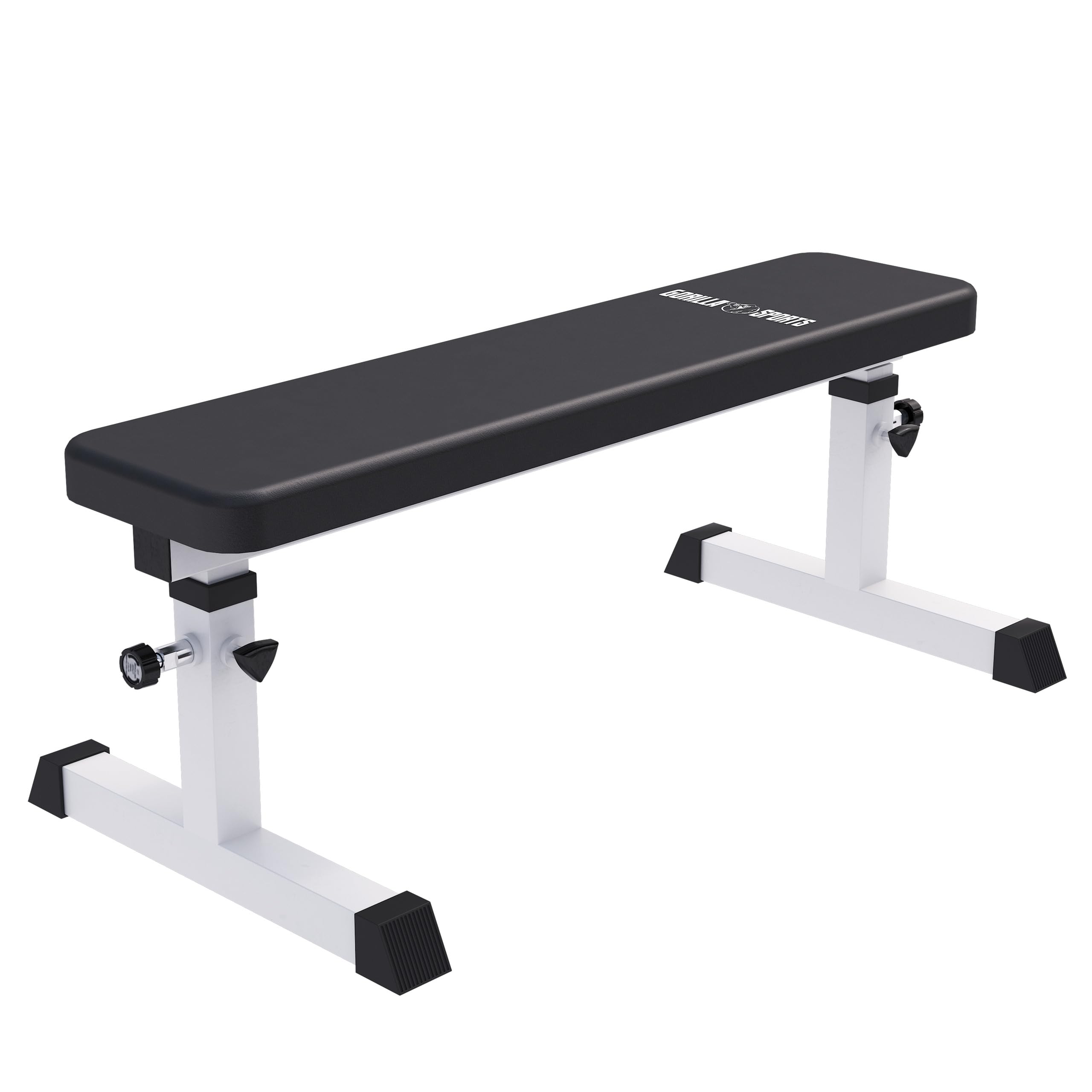 GORILLA SPORTS® Banc de Musculation - Hauteur Réglable, 104,5 x 50 x 41 à 46 cm, Charge max. 200 kg, en Blanc - Banc d' Entraînement, Maison, d'Haltérophilie, Plat, Gym, Fitness