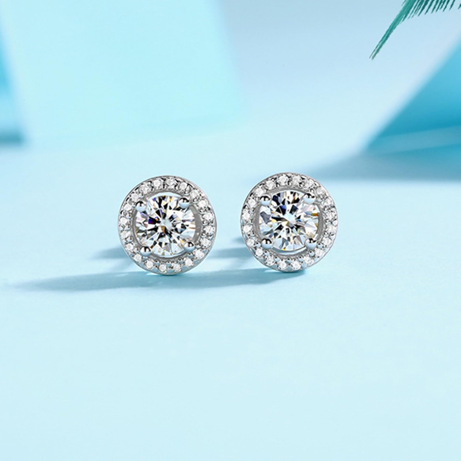 Kolczyki sztyfty białe złoto 750 585 375 damskie kolczyki damskie eleganckie wzornictwo Halo z 4 wypustkami okrągłe Moissanite 0,5 ct / 1 ct kolczyki na sztyfcie prawdziwa biżuteria ślubna dla