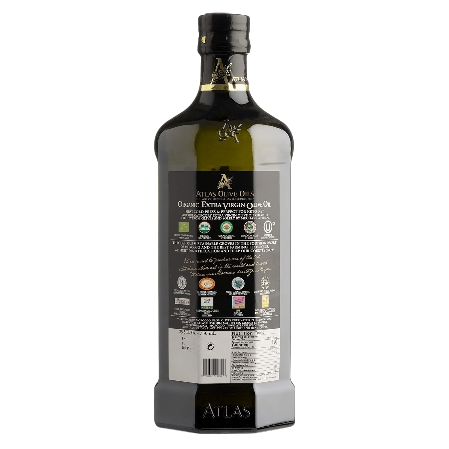 A ATLAS OLIVE OILS Atlas Organic Extra Virgin Olive Oil 750ml - First Cold Pressed – Single-Origin EVOO, naturally rich in polyphenols, ultra-low acidity, chef-trusted, fully traceable, and responsibly produced in use