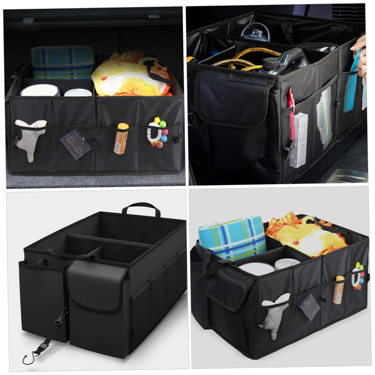 Kofferraum Organizer aus Oxfordstoff Schwarz mit Mehreren Fächern und Taschen Robustes Design Leicht zu Verstauen für Auto und Suv