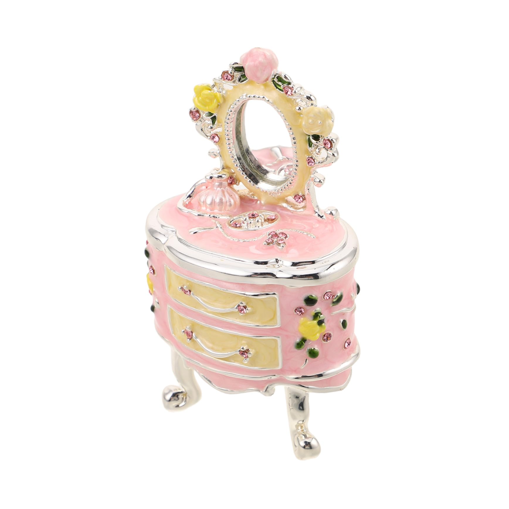 Boîte à bijoux vintage métal sur coiffeuse : organiseur rétro pour bagues et colliers
