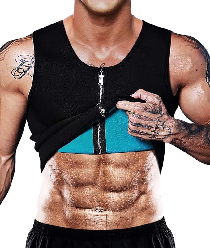 GVV Mens Sauna Vest Suit Sbr Diving Material Sweat like Crazy Water Weight Loss Burn More Fat Black X-Large