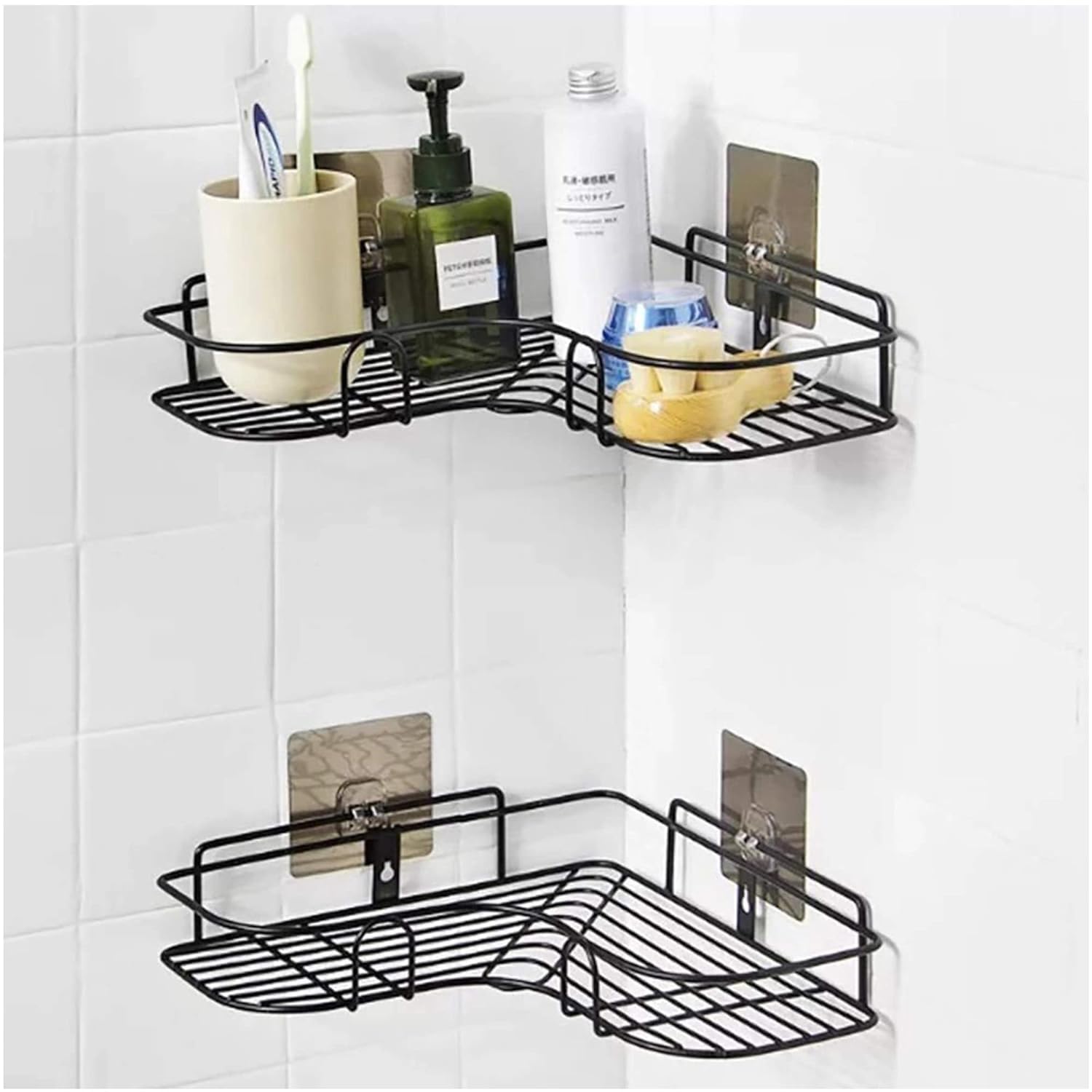 QIMIT Corner Wall Rack for Bathroom and Kitchen Bathroom Shelf, Self Adhesive Wall Storage Organizer, Metal Rack for Kitchen and Bathroom, Wall Mounted Racks for Storage - Corner (4, Black) (B0D89Z6RW5) Amazon Price History, Amazon Price Tracker