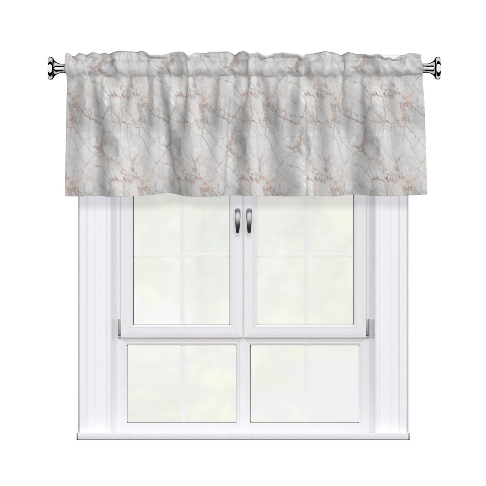 Woshuwo Gray Stormy Scratched Marble Valances For Windows Rod Pocket Window Treatment Short Curtains For Kitchen Living Room Bedroom Decor 54x18in