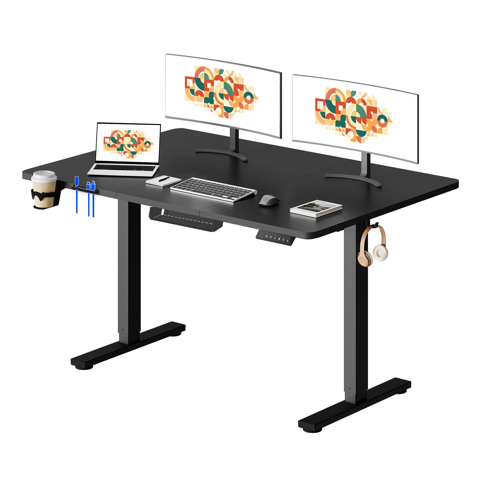 FLEXISPOT Scrivania Regolabile in Altezza 140 * 60 cm, Tastiera con Memoria, Con Gancio, Standing Desk Scrivania Motorizzata