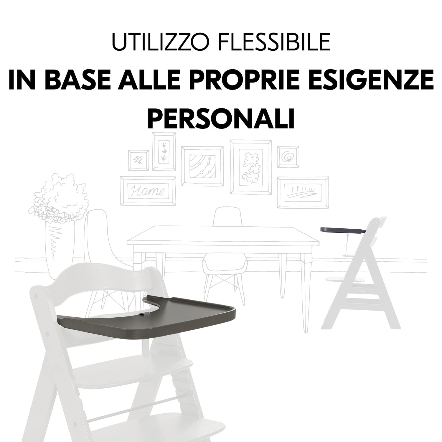 hauck Alpha Wooden Tray, Carbone - Vassoio in Legno Compatibile con Seggiolone Pappa Alpha+ e Beta+ per Bambini 6-36 Mesi, con Bordo Rialzato e Cert. FSC®