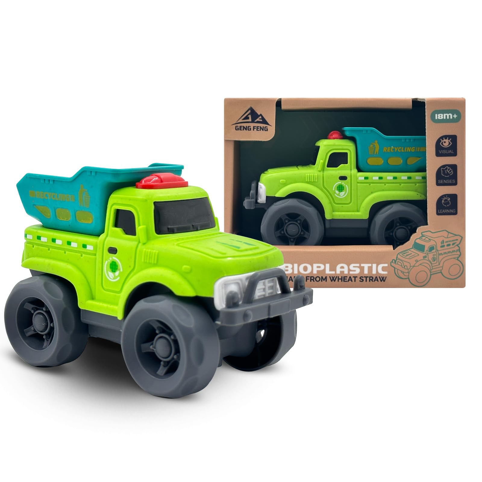 Green Recycling Truck Car Toys for Kids 18M+ Boys Girls | Outdoor Play Vehicles, Sand Toy, BPA and Phthalates Free, Non Toxic, Recycled Plastic, Christmas Birthday Easter Gifts