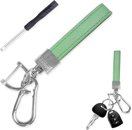 Augeny Llavero de cuero de microfibra para automóvil, giratorio de 360 grados, con anillo en D antipérdida, llavero y destornillador (verde y