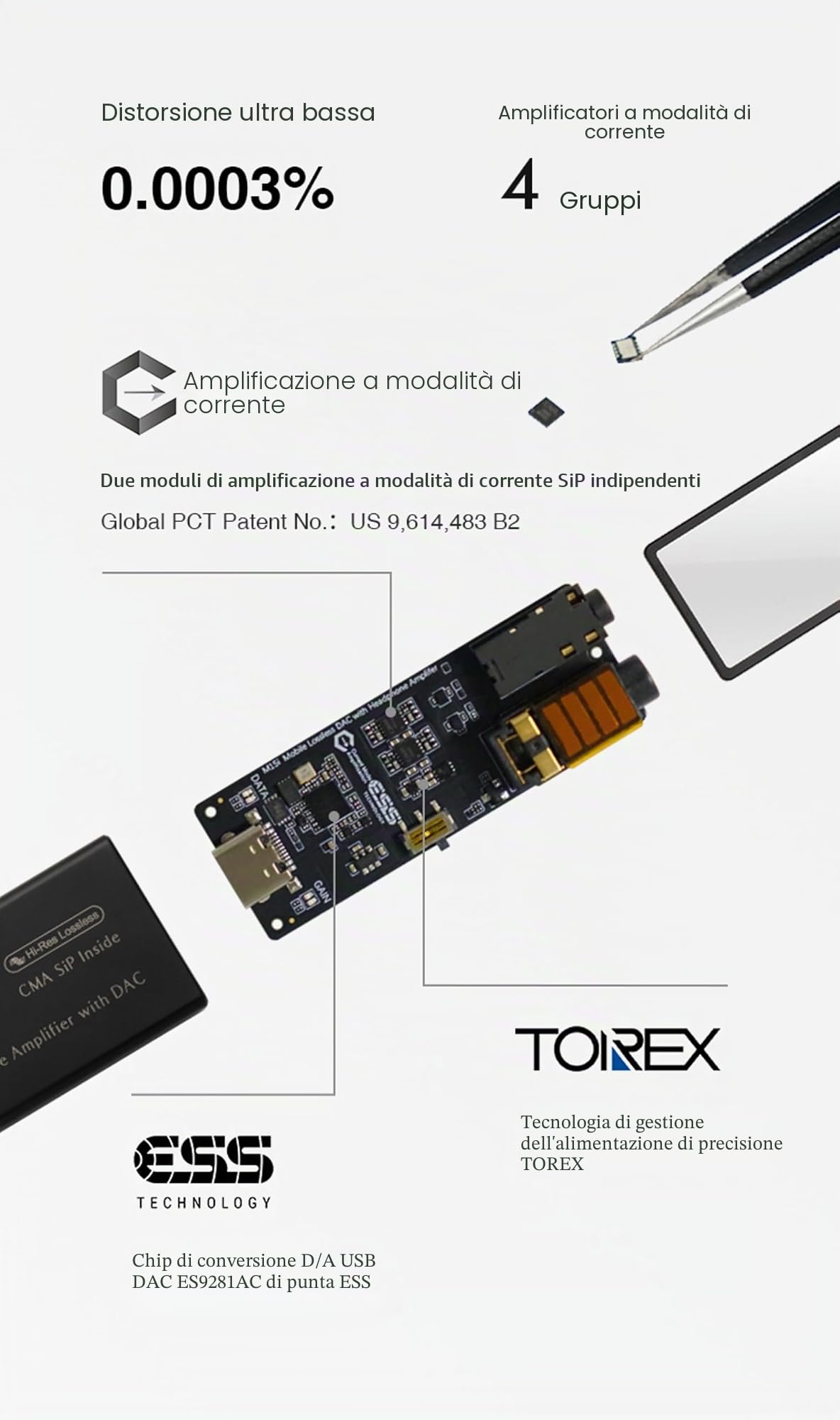 Questyle M15i Amplificatore per Cuffie Portatile DAC USB con Doppio Jack, Amplificatore per Cuffie Portatile - Certificato MFi, DAC ad Alta Risoluzione - Basso Rumore, per iOS/Android/PC