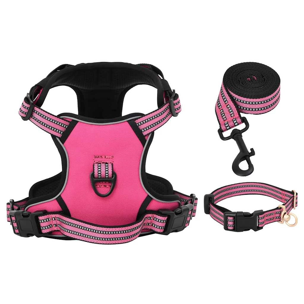 Pettorina con Guinzaglio e Collare Regolabile in Poliestere Rosa L 4 Cinghie Riflettente con Maniglia di Sicurezza per Cuccioli e Animali Domestici Ideale per Allenamento e Passeggiata