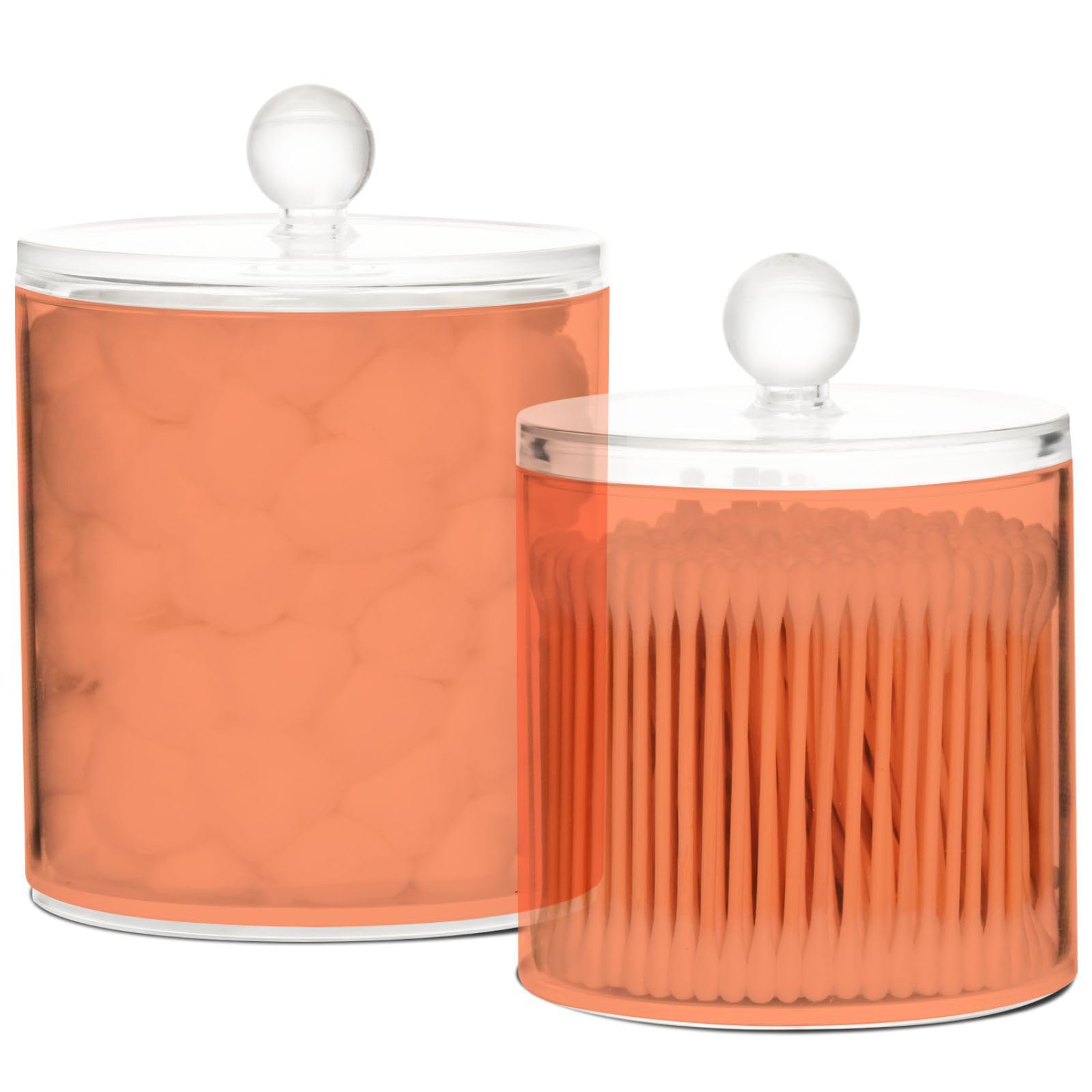 Gredecor Coral Apothecary Jars with Lids for Bathroom & Kitchen Organization Containers Acrylic Plastic Organizers Great for Q-Tip Cotton Swabs, Jewelry, Food & Candy Storage, Set of 2 Sizes