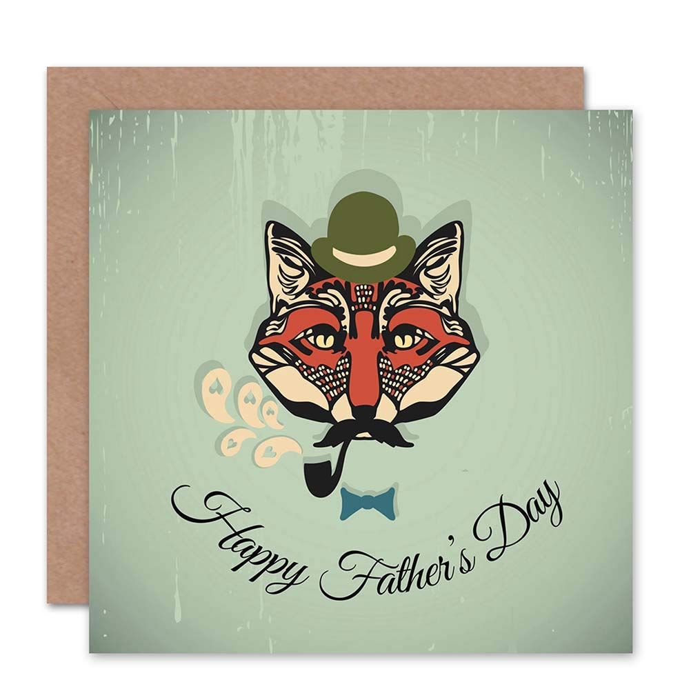 Wee Blue Coo New Fathers Day Gentleman Fox Hipster Fathers Day Blank Greetings Card