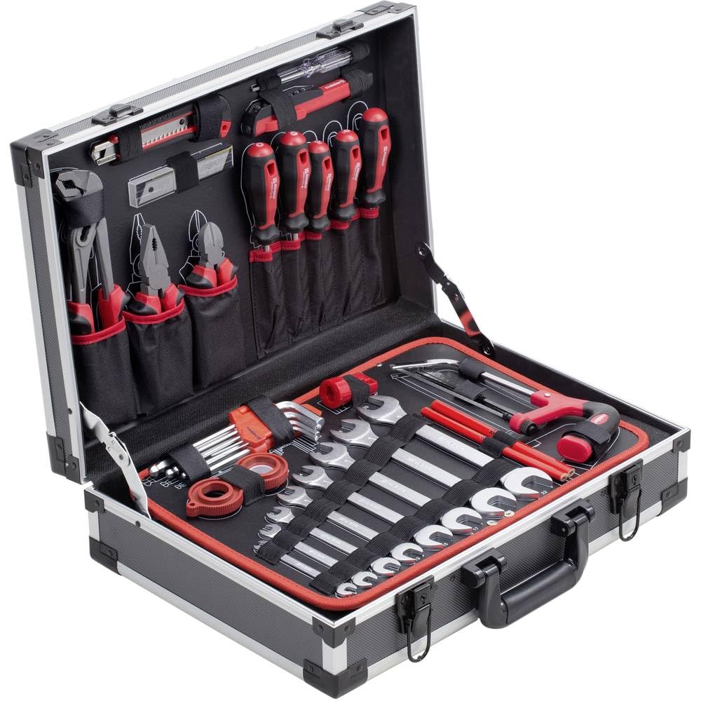 Meister Cassetta degli attrezzi, 121 pezzi, robusta valigetta in alluminio, set di attrezzi, per casa, garage e officina, riempimento professionale, cassetta degli attrezzi, cassetta degli attrezzi