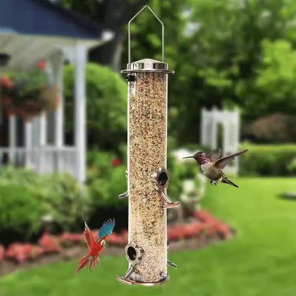 Mangiatoie per Uccelli Trasparenti Confezione da 2 Tubo per Sementi di Cibo per Uccelli 4 Porte Mangiatoia Automatica per Uccelli Selvatici a Prova di Acqua per Prato Balcone Giardino