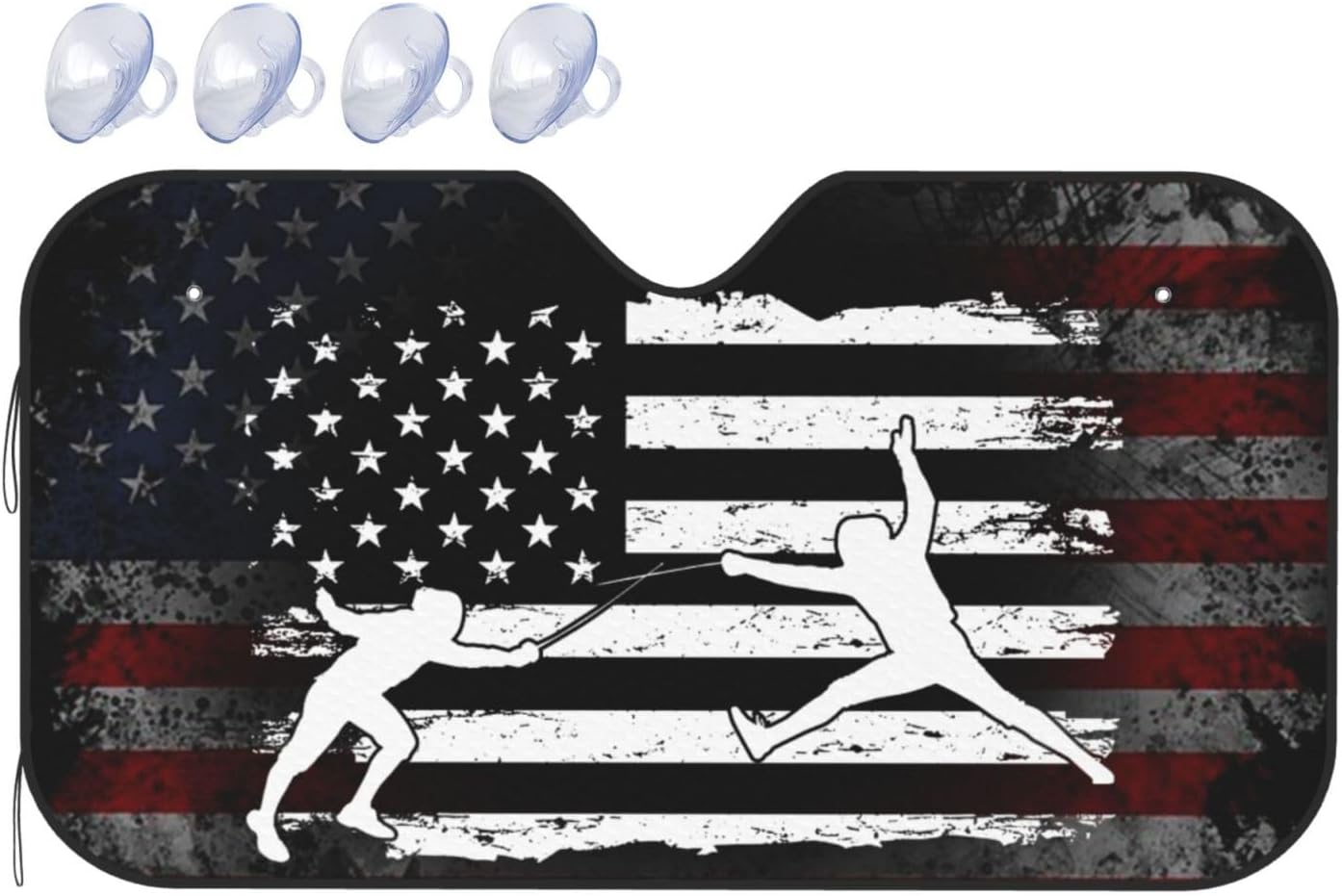 Fencing American Flag Foldable Car Windshield Sunshade Blocks Heat and Sun Glare Uv Rays