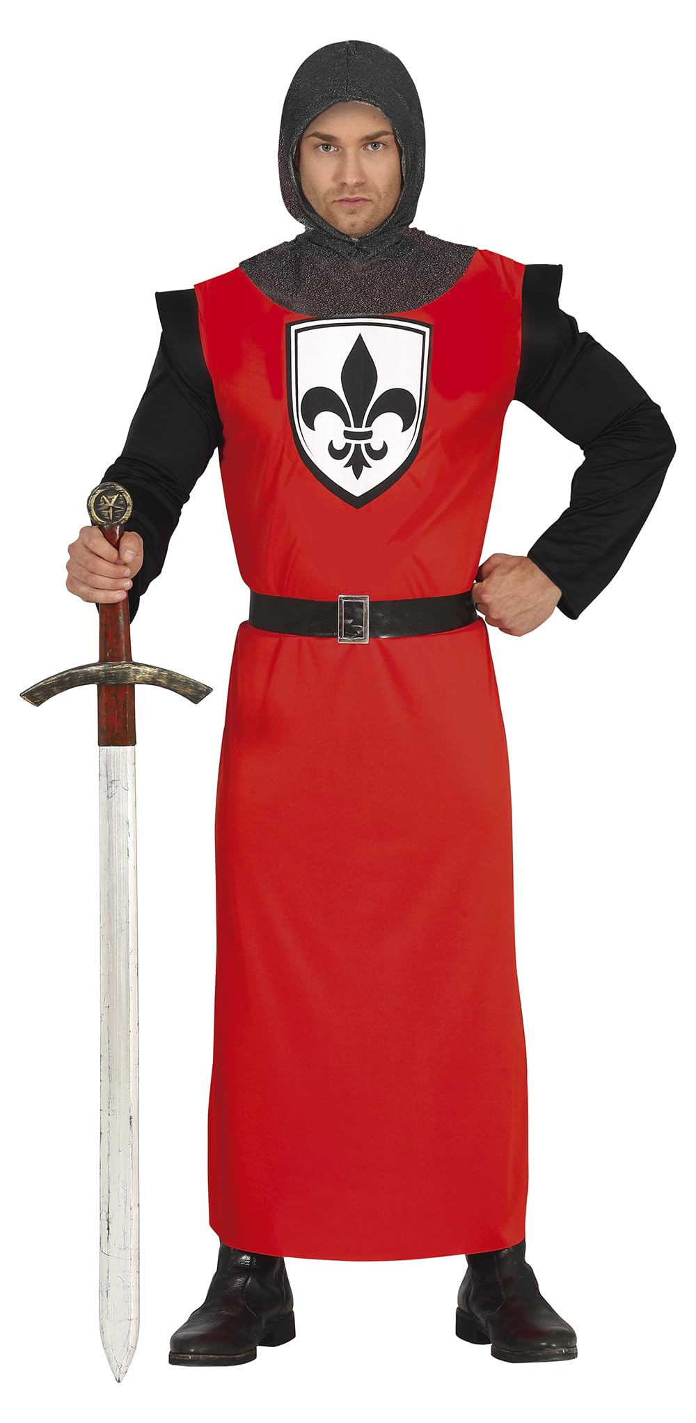 FIESTAS GUIRCA Medieval Knight Fancy Dress Costume - Red Medieval Warrior King Historical Costume for Men Size M