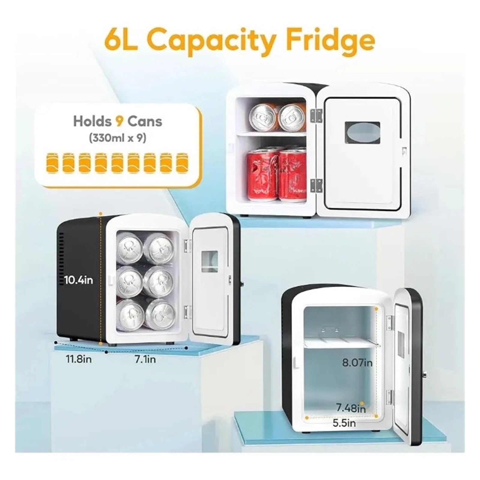 Mini refrigerador portátil de 6L, refrigerador Compacto, ecológico, Funcionamiento silencioso, Ventana de observación multifunción, Ideal para
