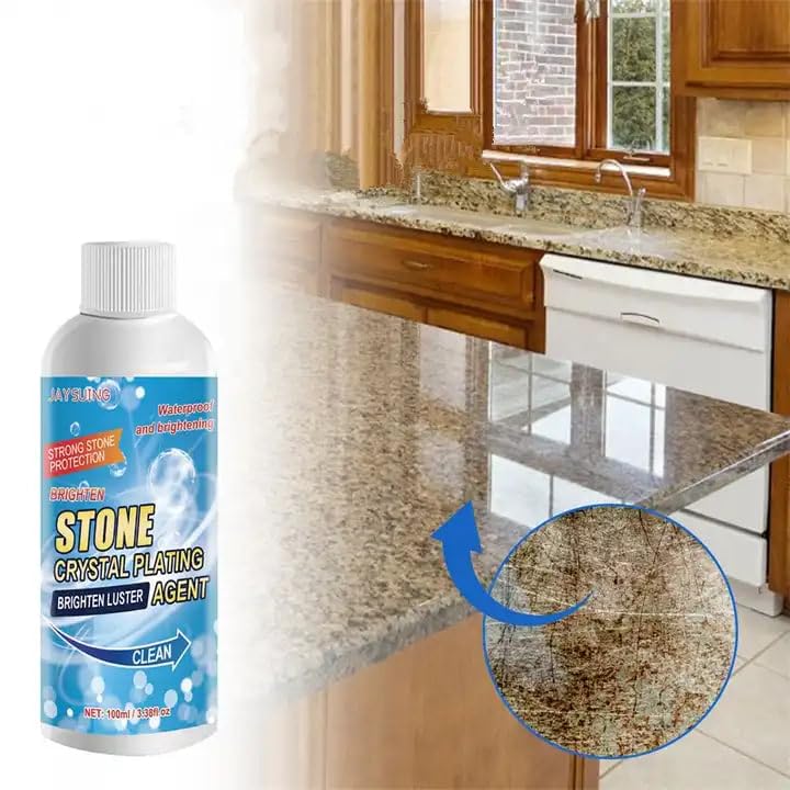 Image of Stone Crystal Plating Brighten Luster Agent for Marble, Granite & Granite Floor Cleaner & Stone, MarbleHelp to Remove Stains Grease Grime Water Spots Fingerprints Smudges (100 ML)