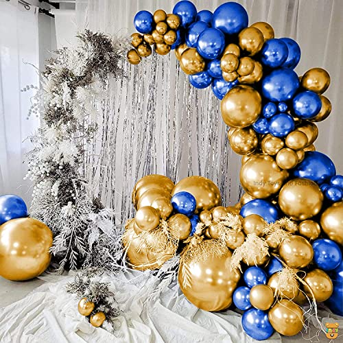 Image of Just Party 25Pcs Golden & 25Pcs Blue Metallic Chrome Balloons with Shiny Surface For Birthdays /Anniversary /Engagement /Baby Shower /bachelorette Party Decorations (Pack of 50)
