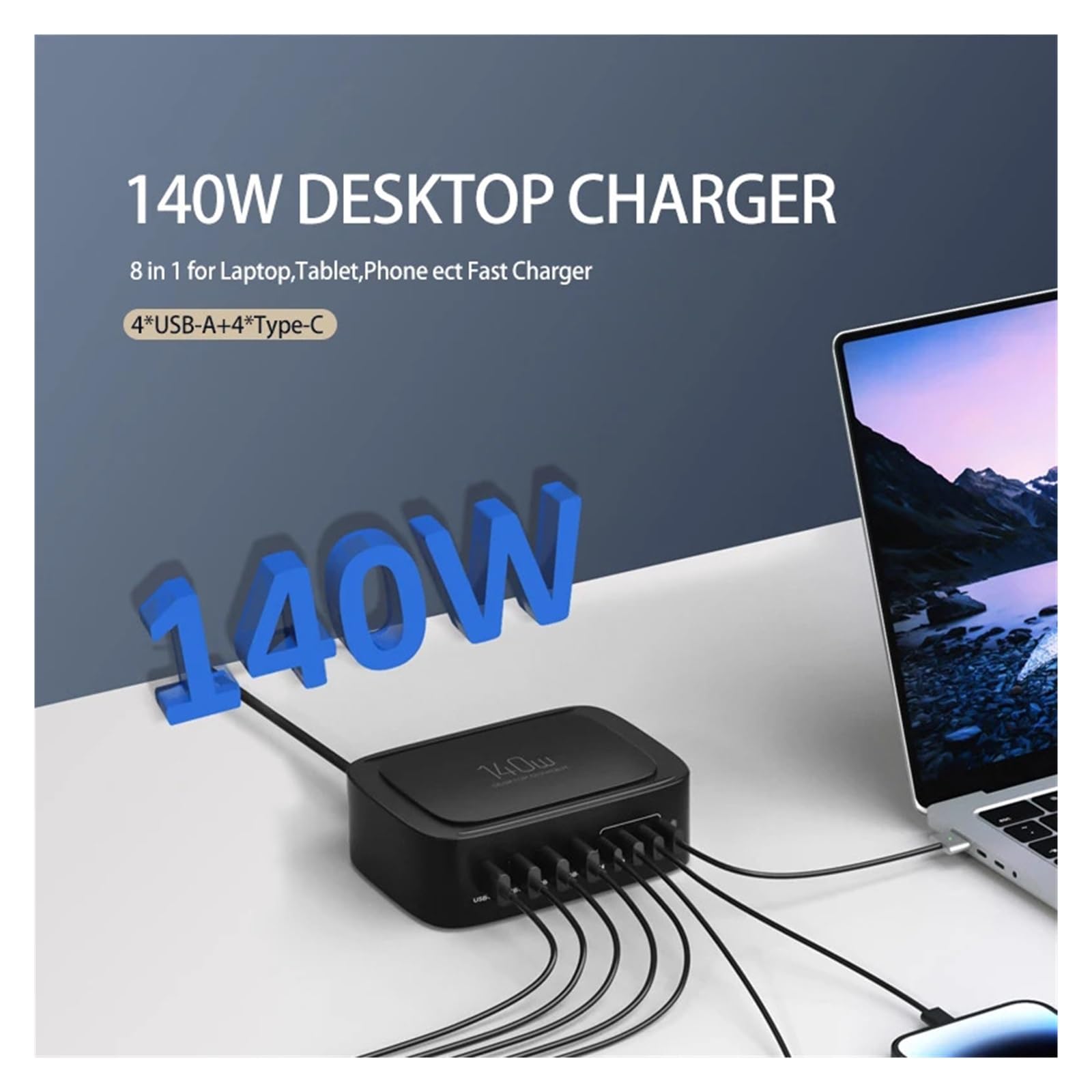 Ładowarka USB C Z 8 Portami I Mocą 140 W. Szybka QC3.0 PPS