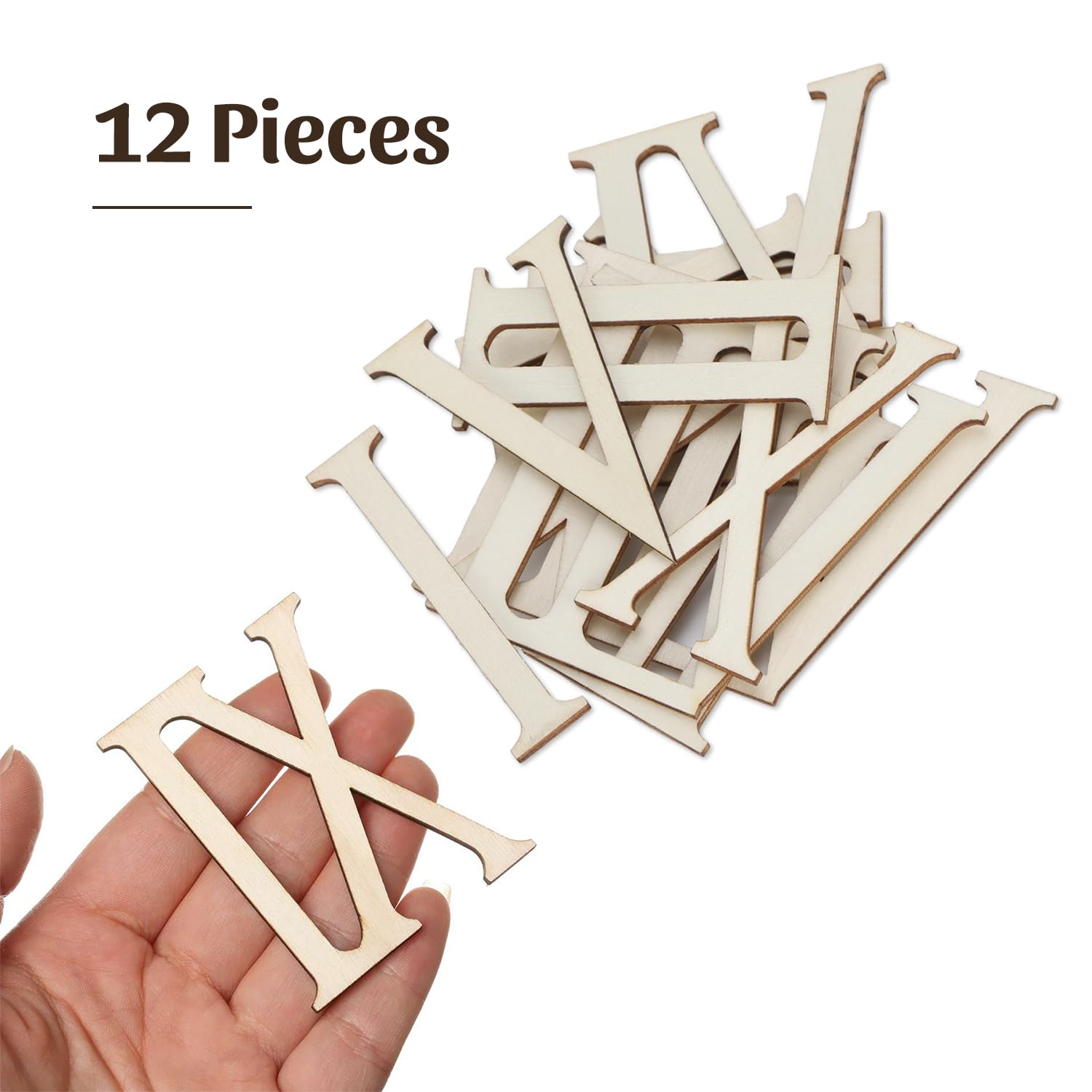 12Pcs Onvoltooide Hout Letters Romeinse Cijfers Vormen Houten Romeinse Cijfers Vorm Hout Numeriek Klok Nummers Hout Craft 7CM