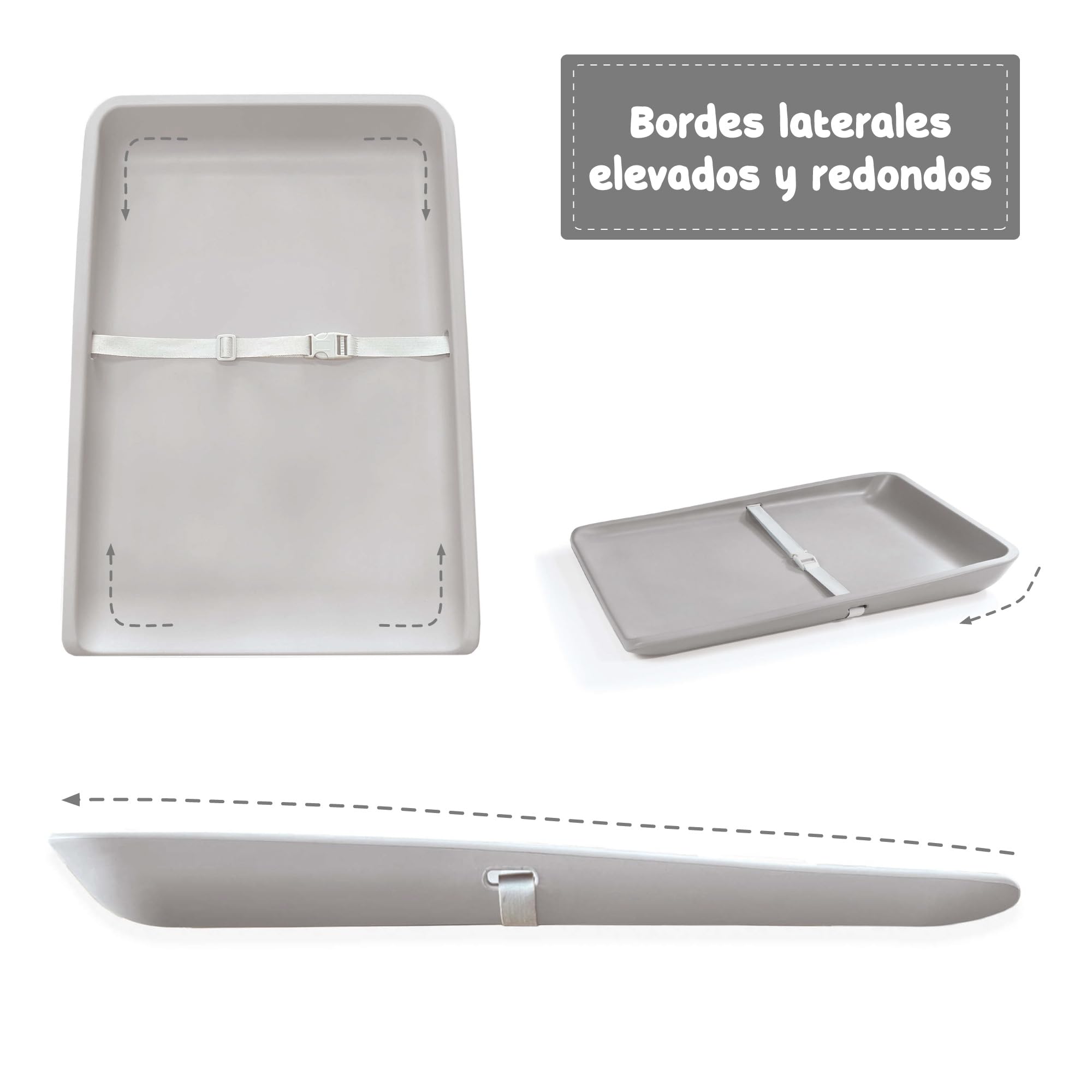 Cambiador Bebe Silicona 50x70 Gris Glenn. Colchoneta con Arnés Seguridad. Colchón espuma 70x50 para Mueble Cambiador Bebe. Muda Fraldas. Alondra