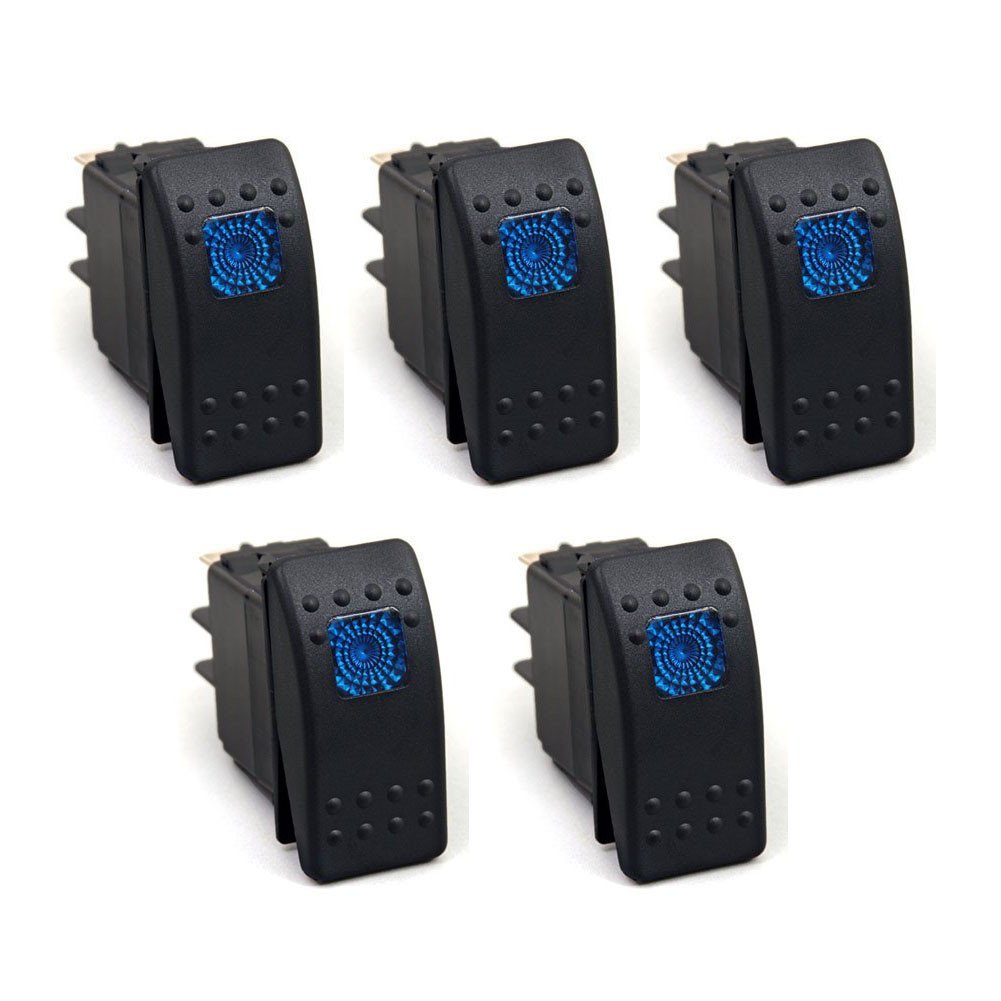 Snapklik.com : XT AUTO 12V 20 Amp 3pins Blue Light Rocker Switch Kit 5-pack
