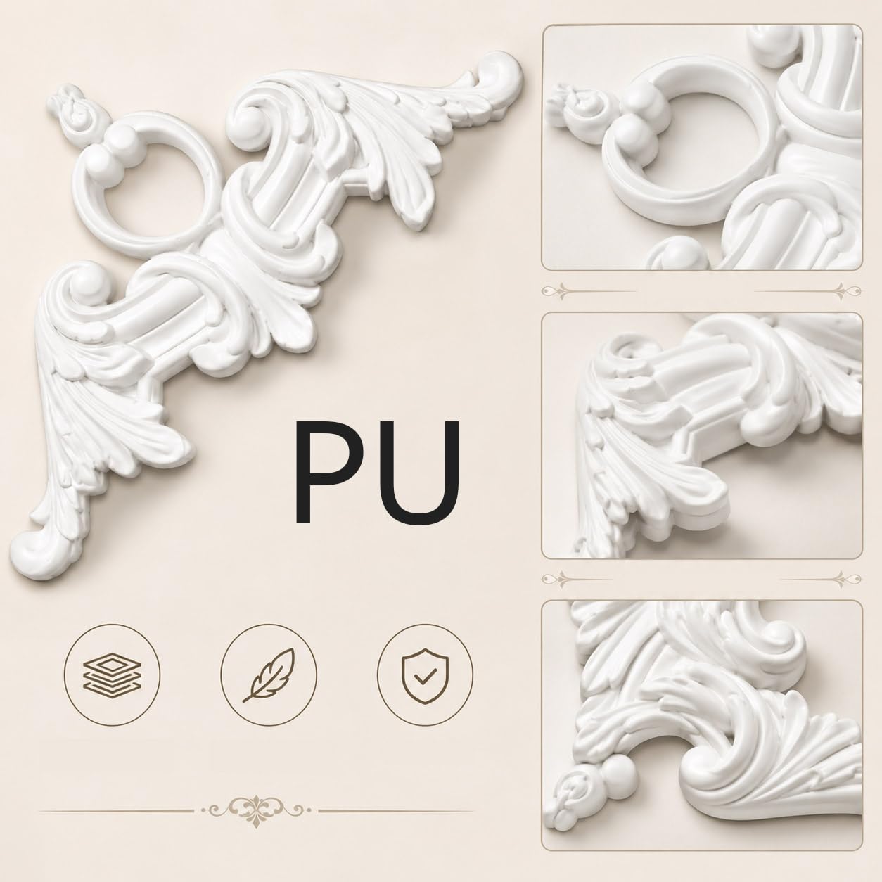 PU Modanatura Angolare da Parete Pannelli Angolari per Pareti Soffitto 13.5cmx13.5cm,8 PCS