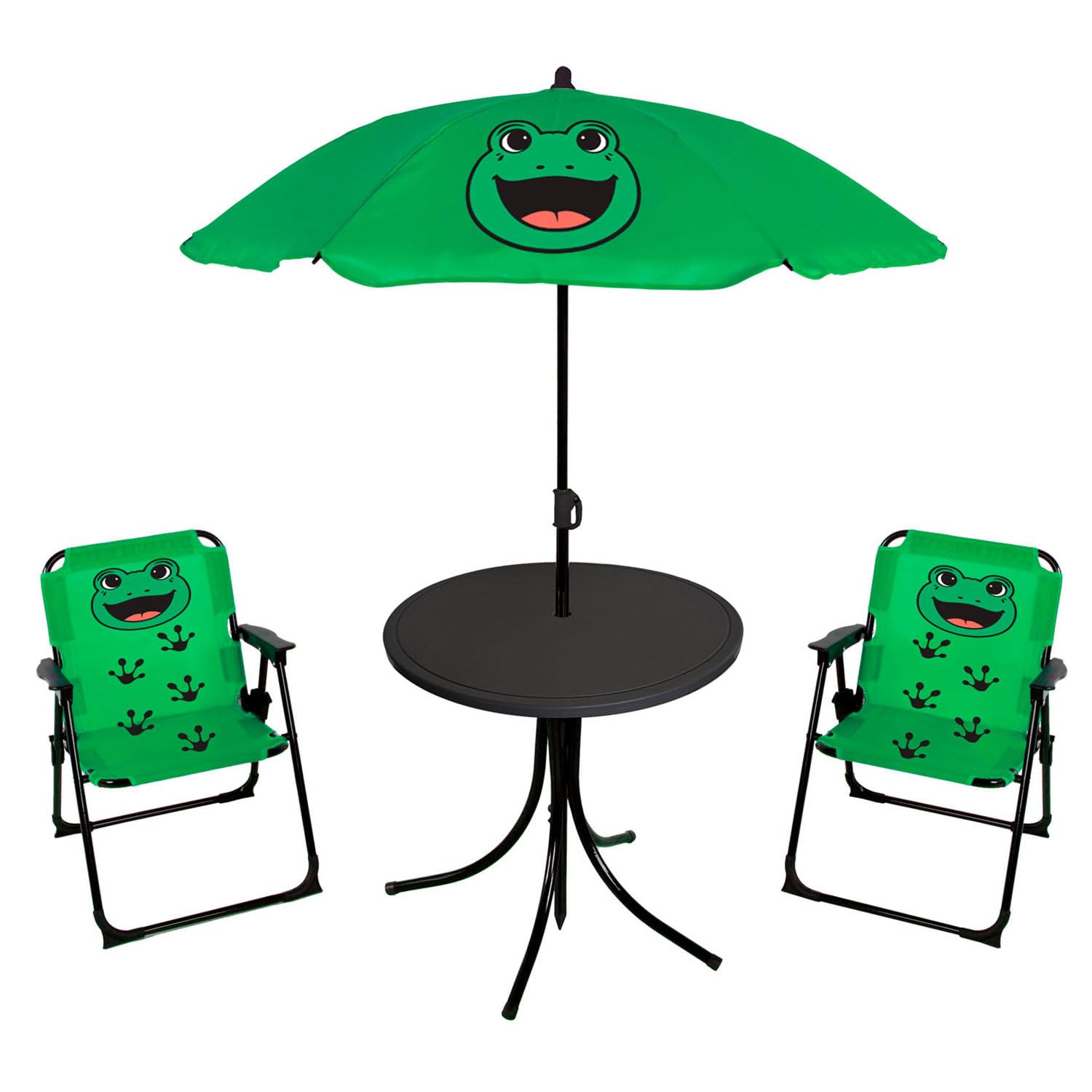 Mojawo 4tlg Kinder Campingmöbel Set Kindermöbelset 2 x Campingstuhl Klappstuhl + Tisch + Sonnenschirm, Farben:Grün