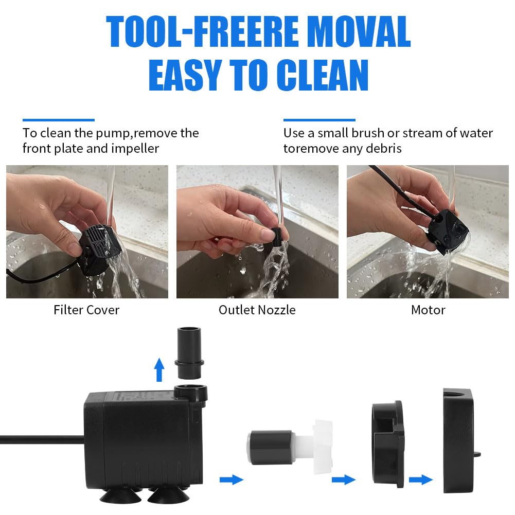 Flintronic Mini Pompa Wodna 200 l/h, 3 W - Zatapialna, Akwariowa, Cyrkulacyjna Do Akwarium, Fontanny, Stawu - Czarna