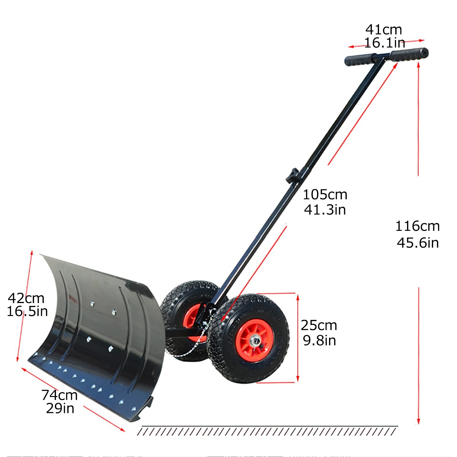 Pala de Nieve con Ruedas, Empujador de Nieve de Metal Resistente, Herramienta de Remoción de Nieve con 5 Asas de Ángulo Ajustable en Altura, Pala para Nieve con Ruedas Estilo Quitanieves ( Size : 74x4