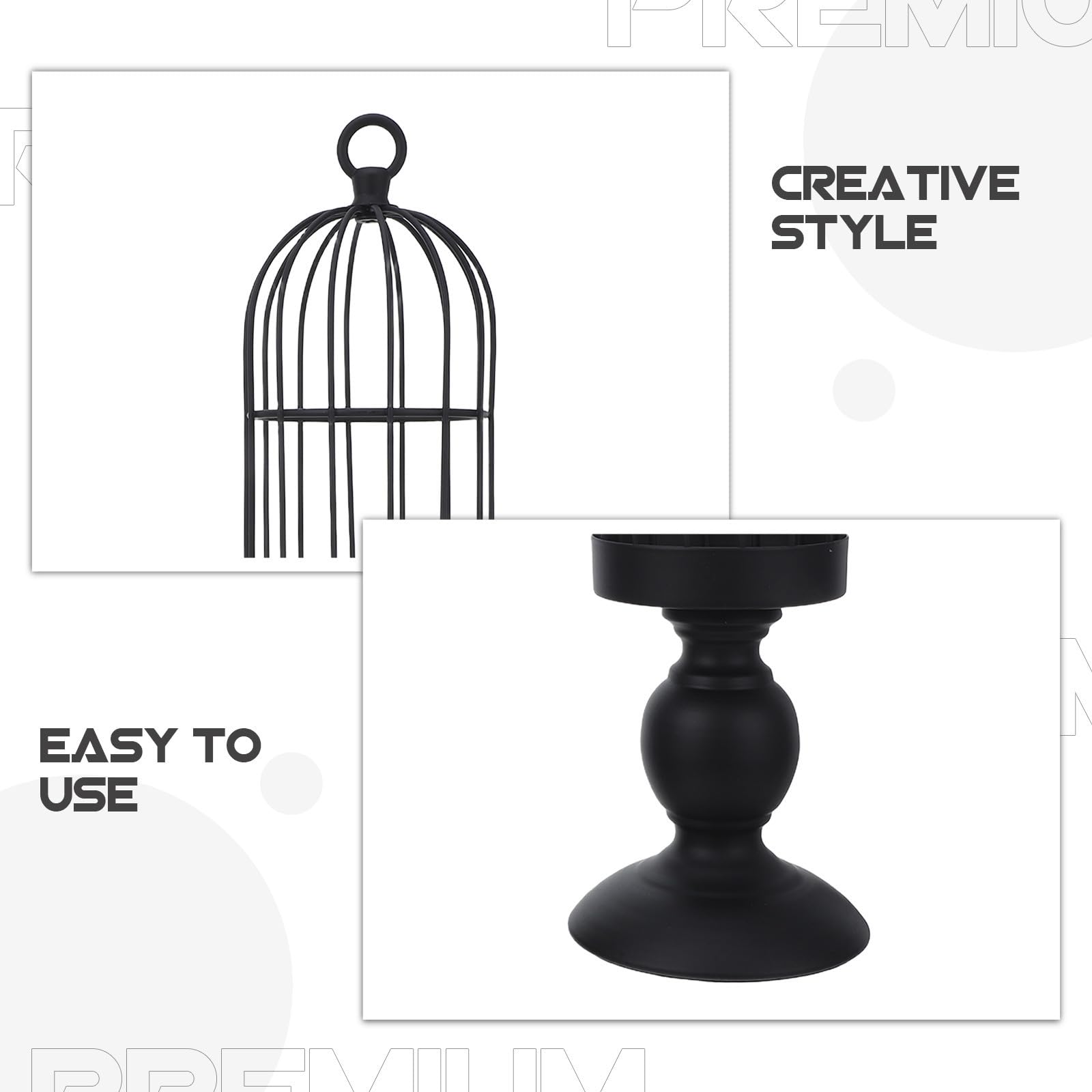 minkissy 2 Stück Vintage Vogelkäfig Kerzenhalter aus Schwarzem Eisen für Stabkerzen mit Langlebiger Stabilität und Geringem Pflegeaufwand für Gemütliche Wohnraumdekoration