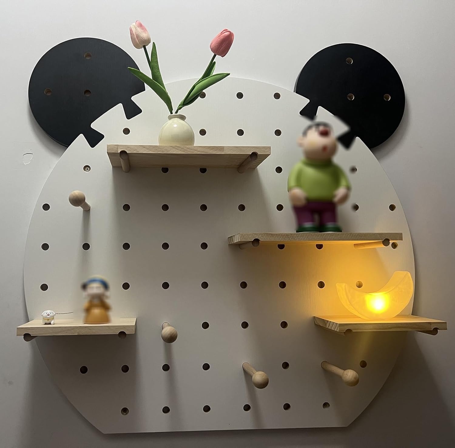 Panda Color Wooden Wall Organizer Kit - 60x60CM Storage Panel for Home, Office, Garage - Versatile Display Solution for Crafts, Tools, and Accessories