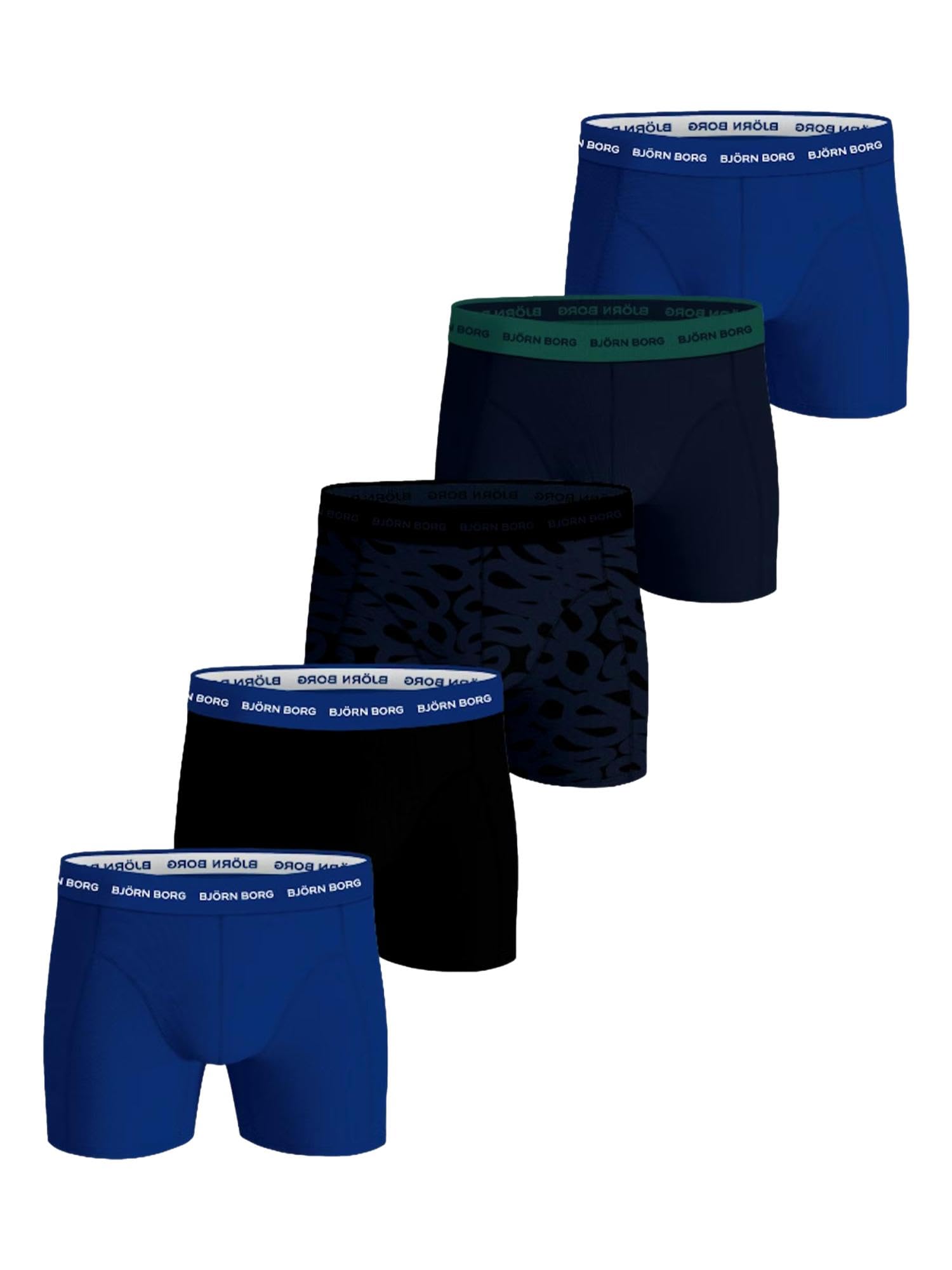 Björn Borg Men's Blue - Dark Blue - Black - Green - White Bjorn Borg Comfort Cotton Stretch Boxer 5 Pack Small (Multi)