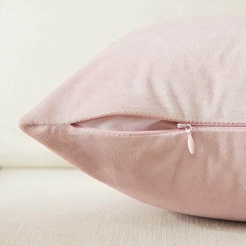 Miniatura 3 de Fancy Homi Paquete de 4 fundas de almohada decorativas rosas de 16 x 16 pulgadas para sala de estar, sofá, cama, retazos de terciopelo rosa y blanco