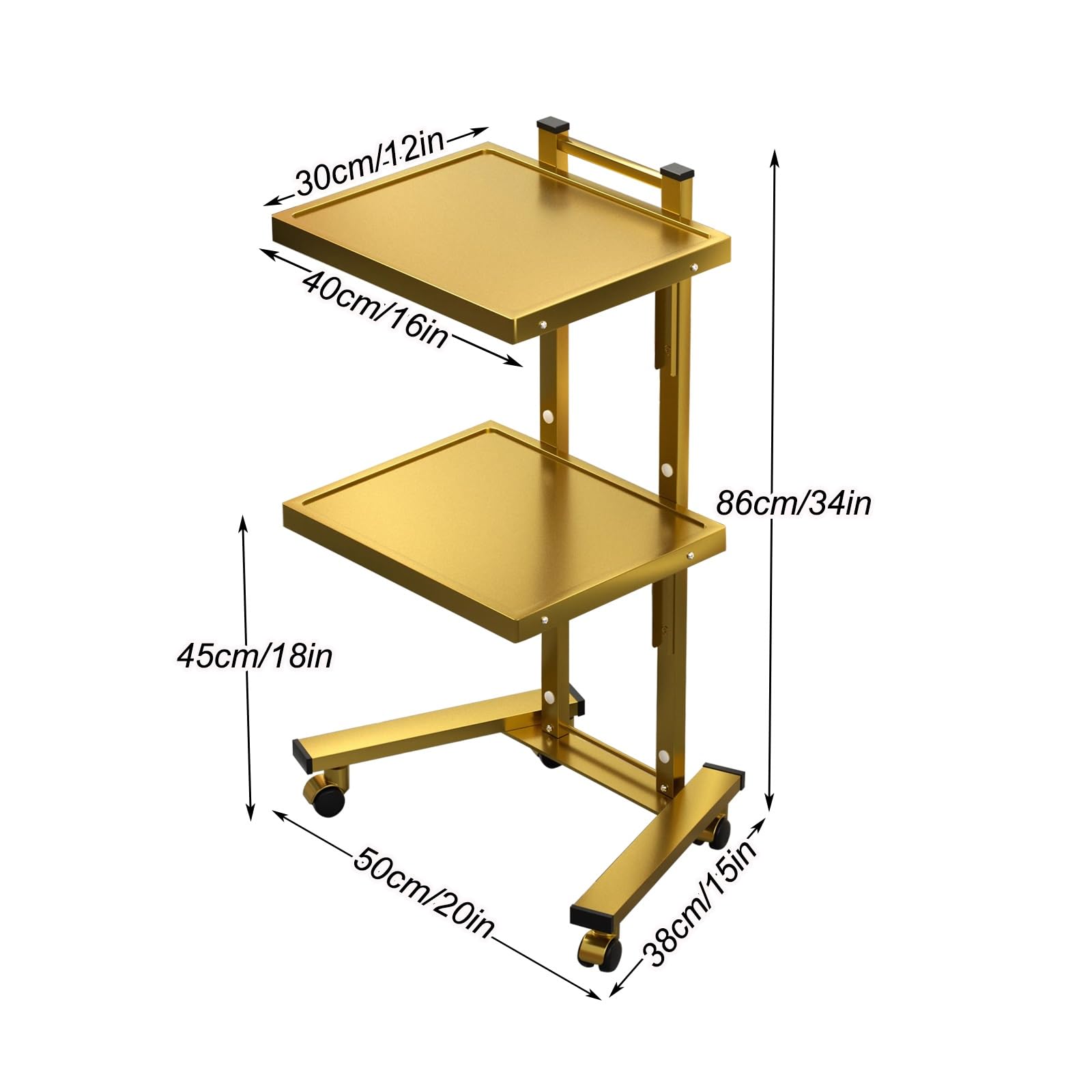 Carrello da cucina a 2 ripiani in metallo con ruote, pieghevole, per estetiste e parrucchieri, elegante finitura dorata, perfetto per uso domestico e professionale