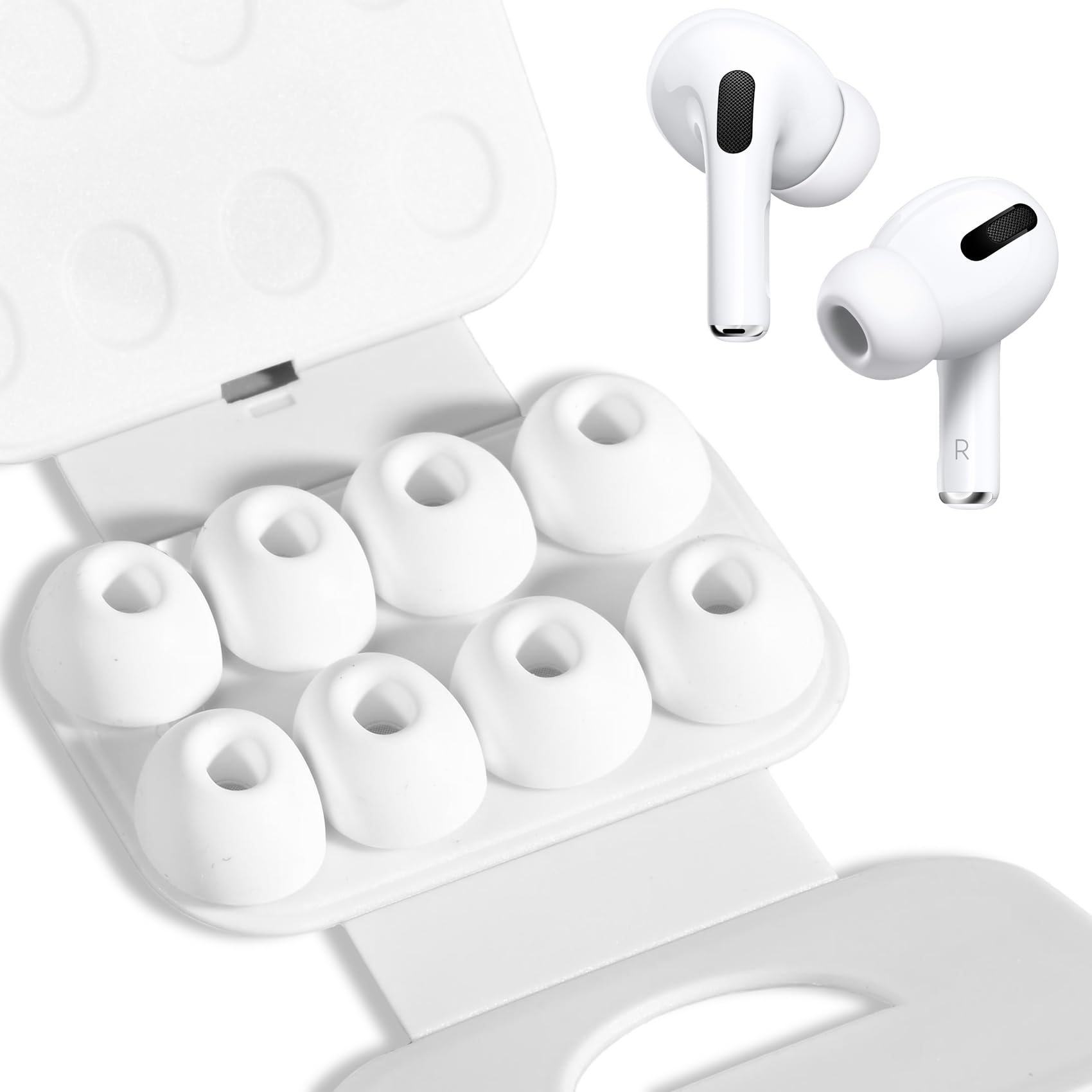4 Pairs Replacement Earbuds for Airpods Pro/Pro 2AirPods Pro and AirPods Pro 2 with Noise Reduction Hole, Silicone Earbuds for Airpods Pro with Portable Case Size:L
