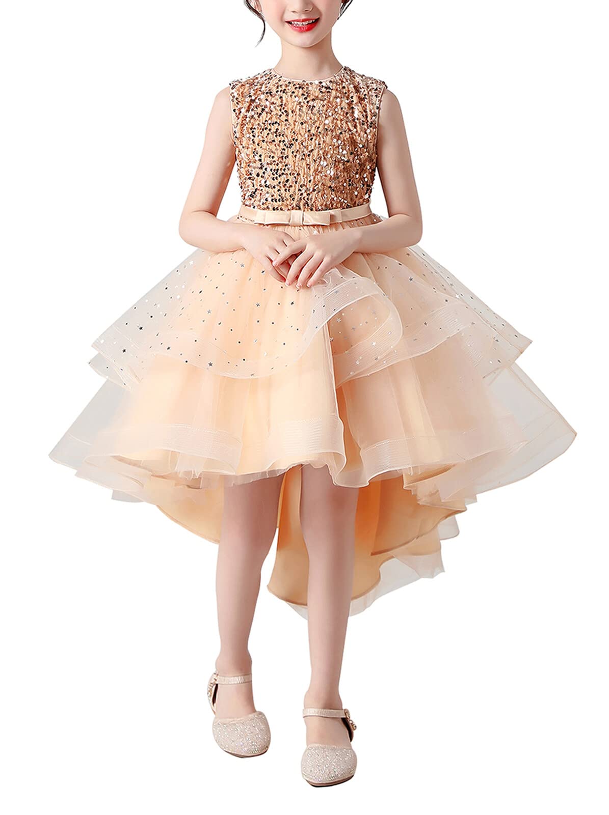 AIEOE Vestido de Verano Elegante Sin Mangas con Entejuelas de Tul para Ceremonia de Fiesta Apto para 3-14 Años