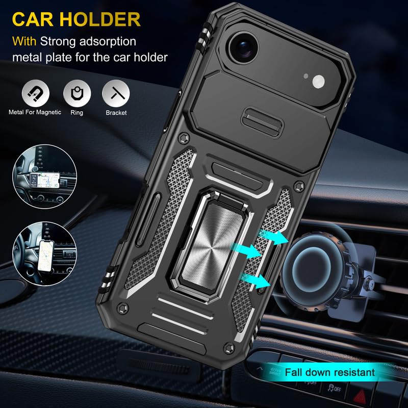 Image of Slide Camera Cover with Ring Holder Mobile Phone Back Cover for iPhone 17 Air - Black