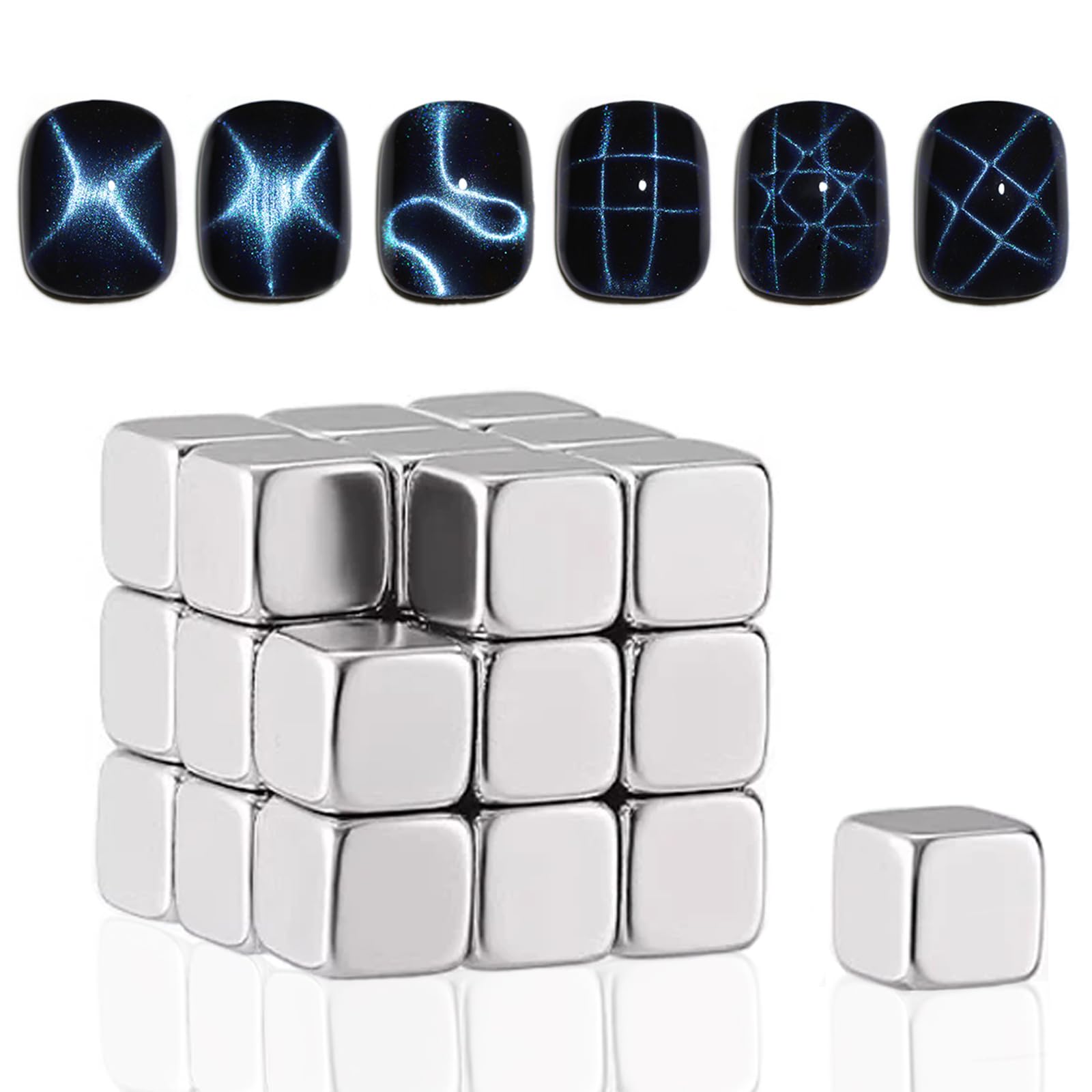 HYWWPFLAY 27Pcs/Set Cat Eye Magnet for Nails Square Strong Magnet Stick Cat Eye Gel Magnetic Nail Polish Cat Eye Nail Magnet Tool Gel Nail Polish