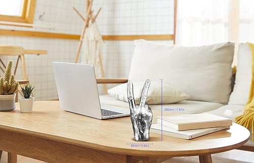 Miniatura 3 de Estatuas de escritorio de poliresina plateada (negro) para decoración de escultura de dedo, adornos de soporte de anillo plateado (negro) para sala,