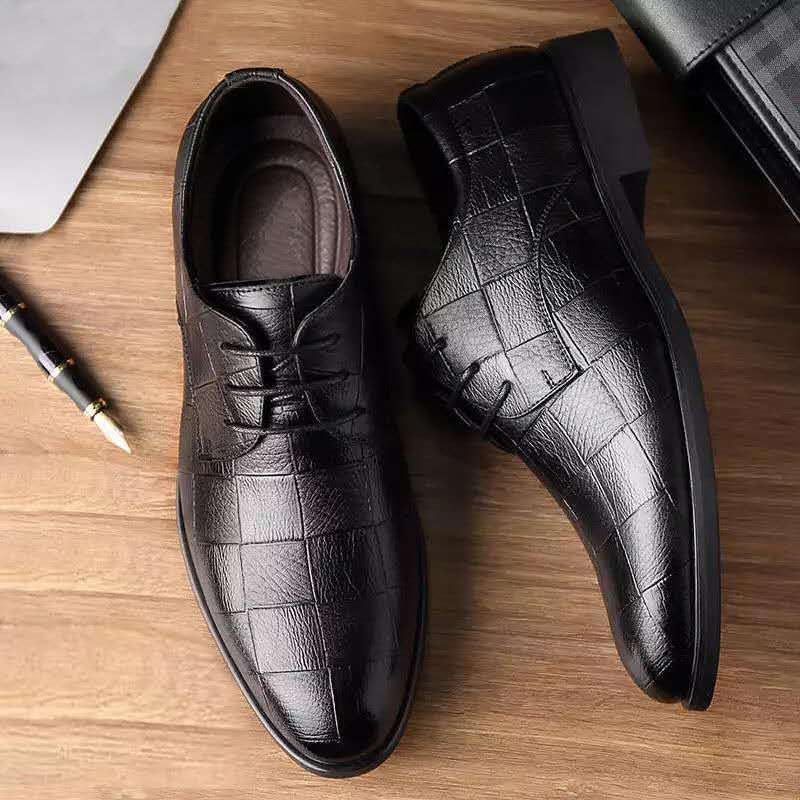 Dress Oxford Shoes for Men Lace Up Round Toe Plaid PU Leather Derby Shoes Low Top Anti-Slip Resistant Non Slip Prom3