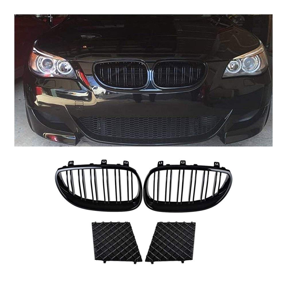 Lewa i prawa kratka podwójna linia + dolna osłona grilla zderzaka, dla BMW, E60 E61 5 seria M Sport 2003-2010 czarna