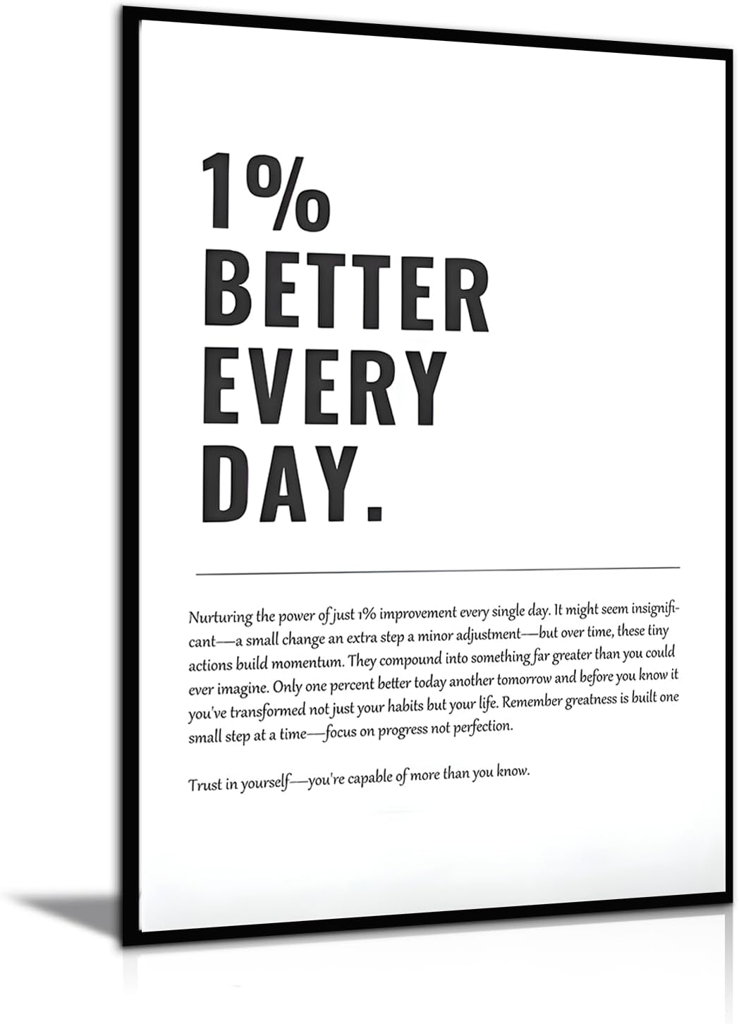 1% Better Every Day Motivational canvas Wall Art Inspirational Wall decoration pictures Growth Mindset Self Improvement Quote Poster Prints for Office Gym Classroom or Home Décor Unframed 12inx16in