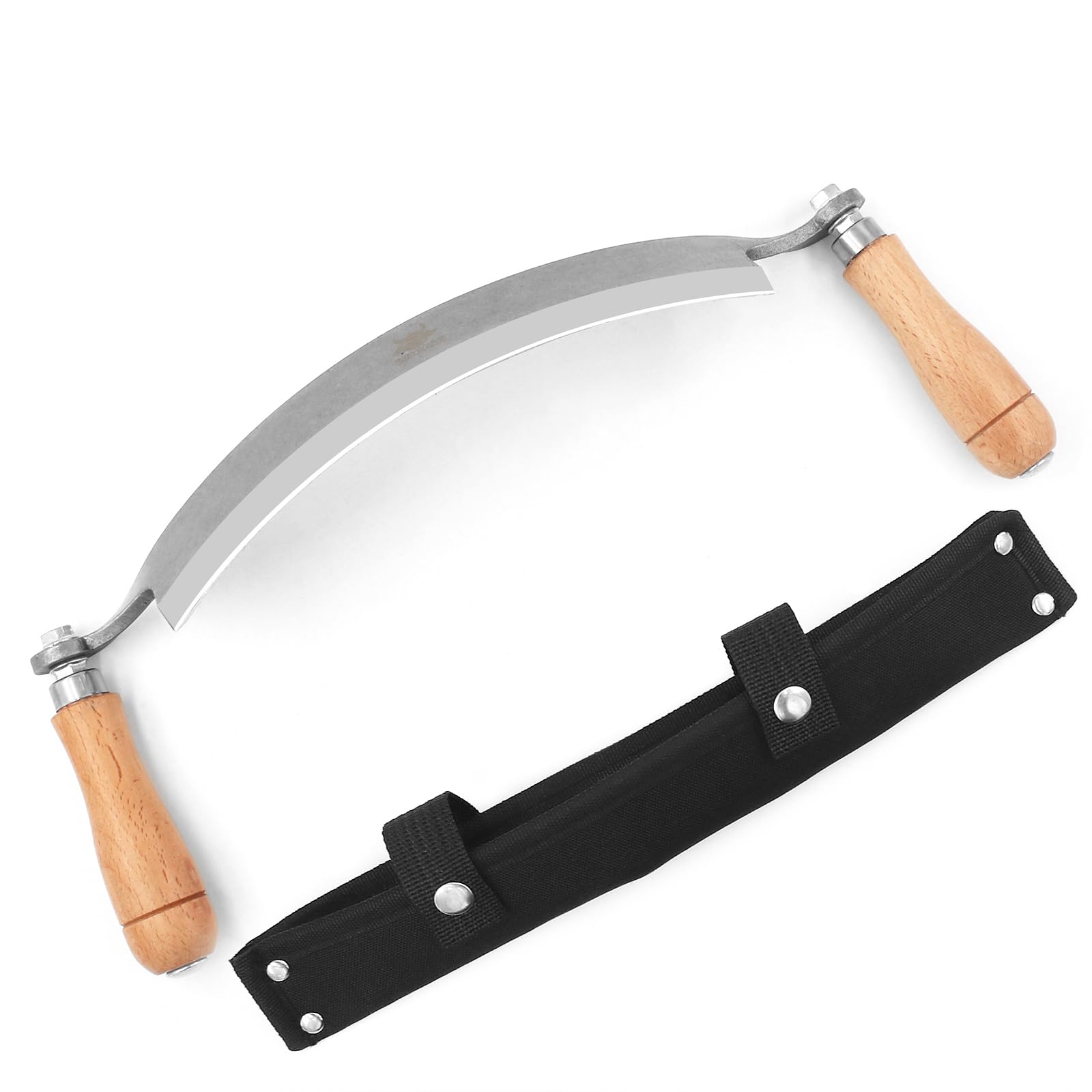 WICING Draw Knife, Curved Debarking Tool No Assembly Required, Overall 16"/ 10" Blade,1065 Manganese Steel, Ergonomic Solid Wood Handle Draw Knife