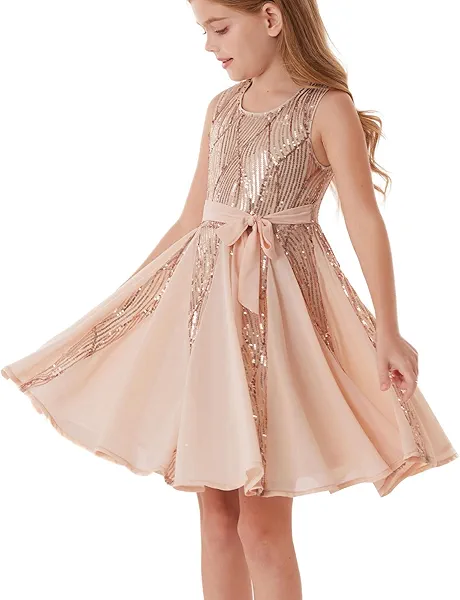 GRACE KARIN Gold Dress for Girls Sparkly Sequin Fancy Party Formal Homecoming Birthday Sleeveless