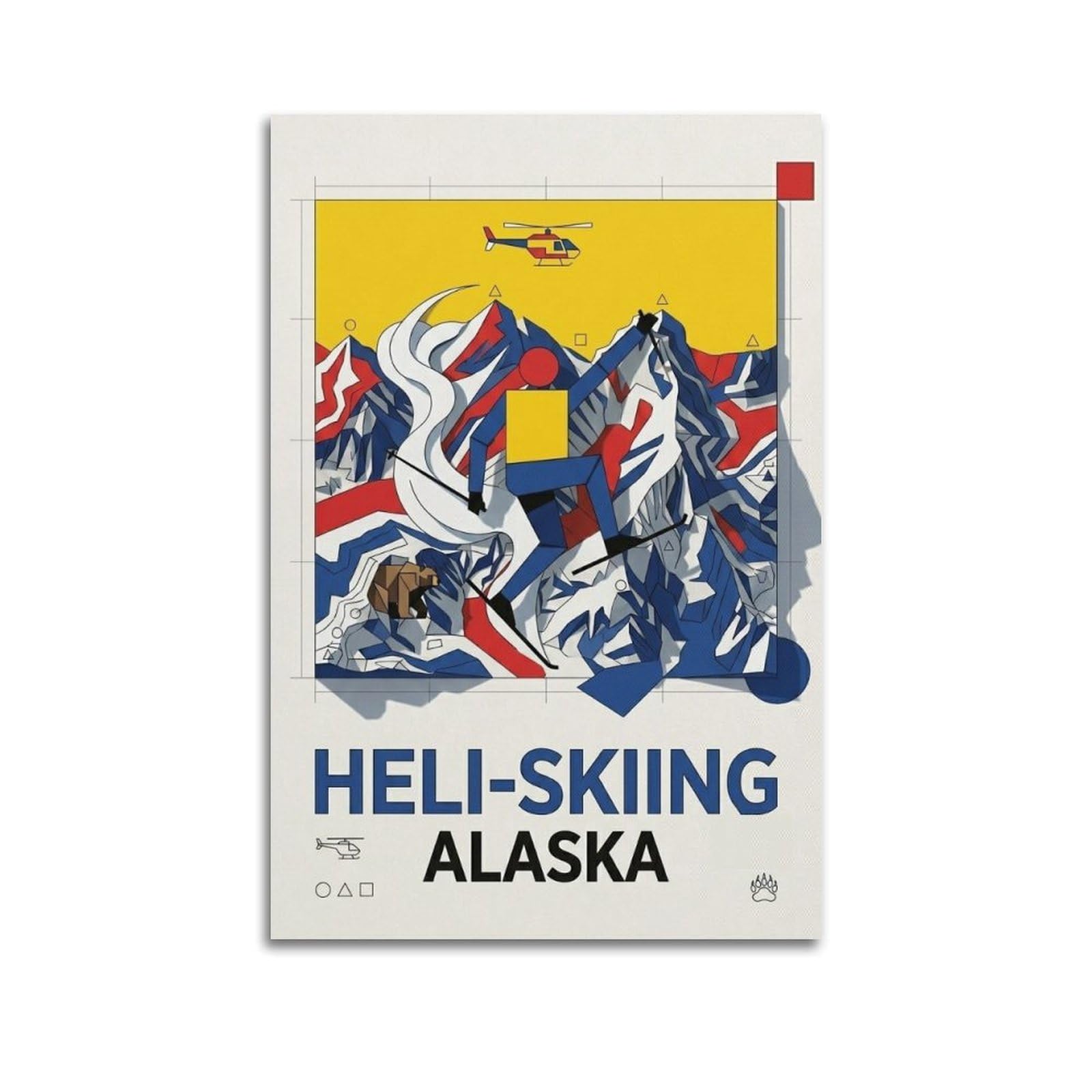 XKUGA Winter Extreme Sports Alaska Heli-Skiing Travel Poster Modern Decorative Canvas Prints - Ideal Wall Art for Family, Man Cave, Game Room, Boys & Girls Bedroom 20x30inch(50x75cm)